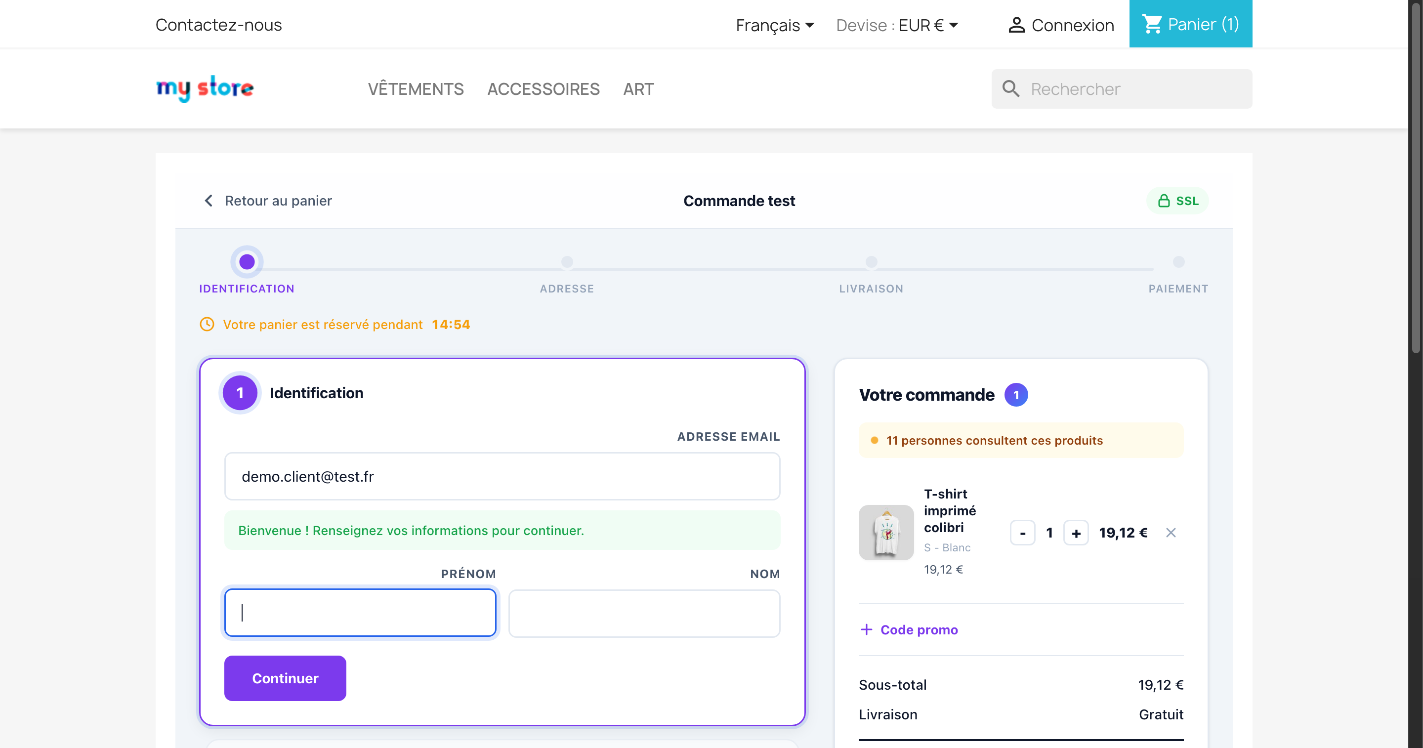 Commande invité — Formulaire prénom/nom sans mot de passe