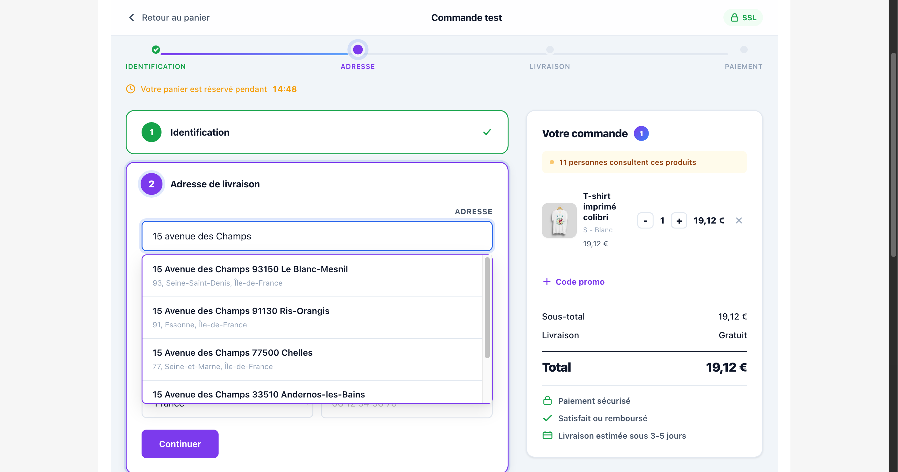 Autocomplétion — Suggestions d'adresse via API gouvernementale