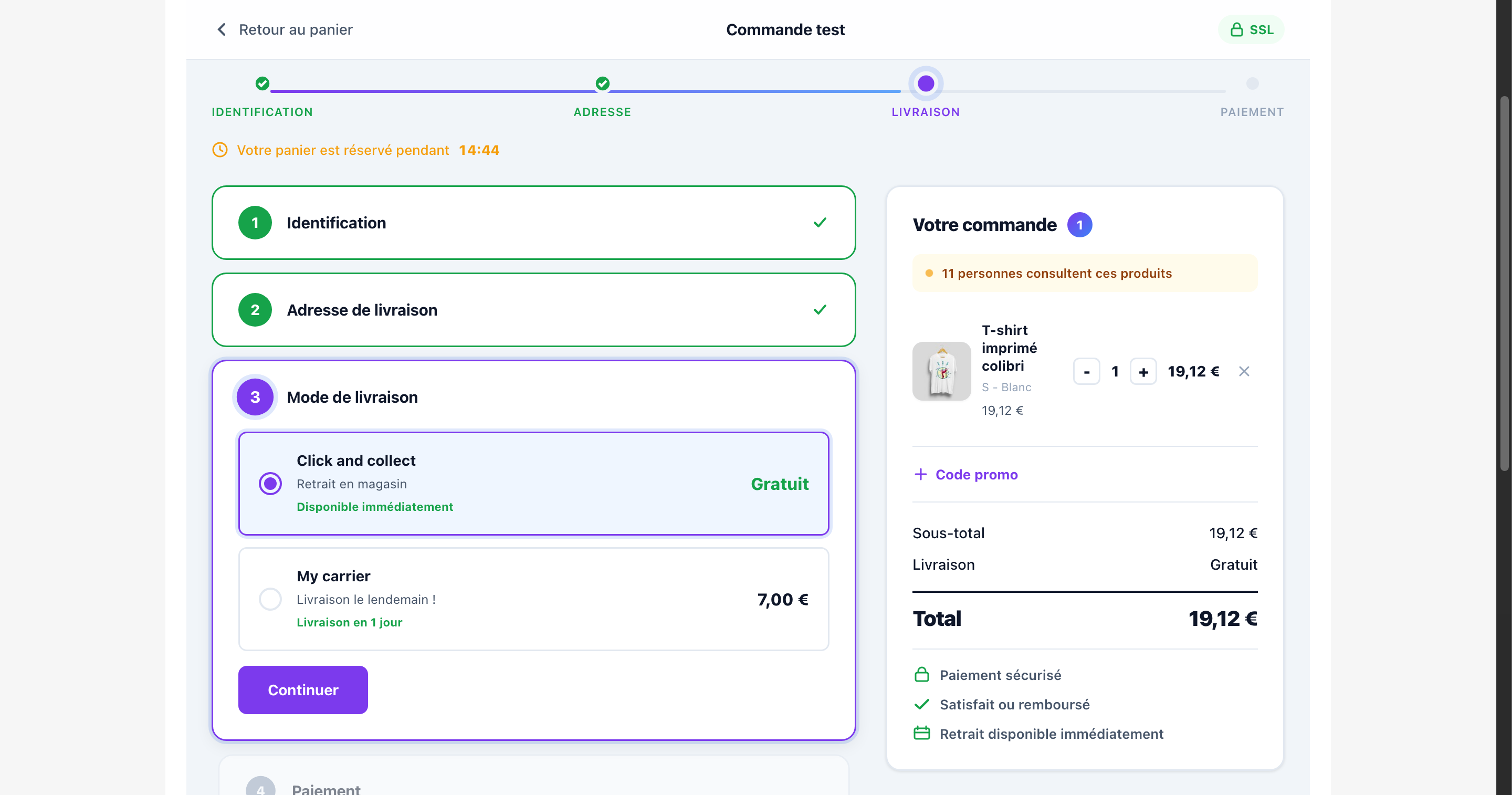 Étape 3 — Choix du transporteur avec prix et estimation de livraison