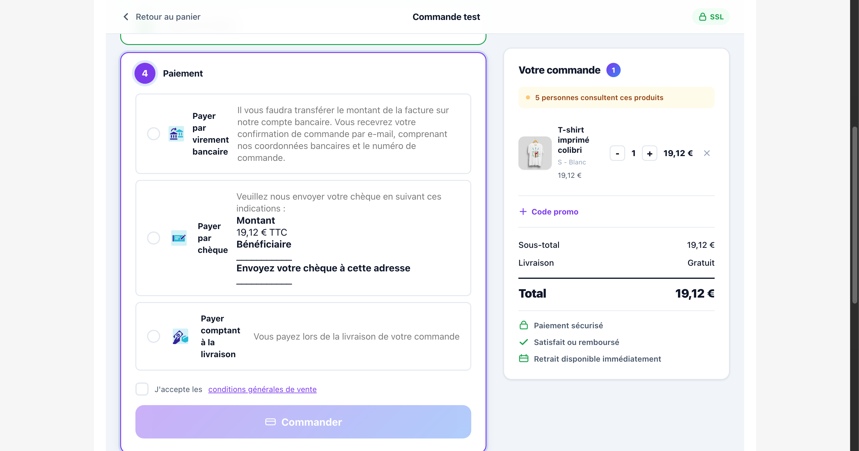 Étape 4 — Moyens de paiement avec informations détaillées