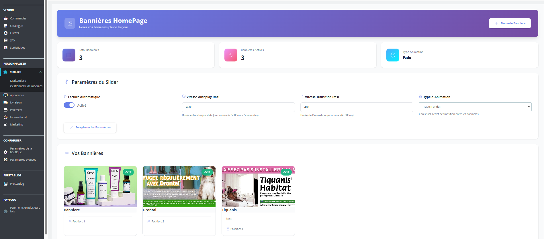 Module PrestaShop Bannières HomePage - Back-office